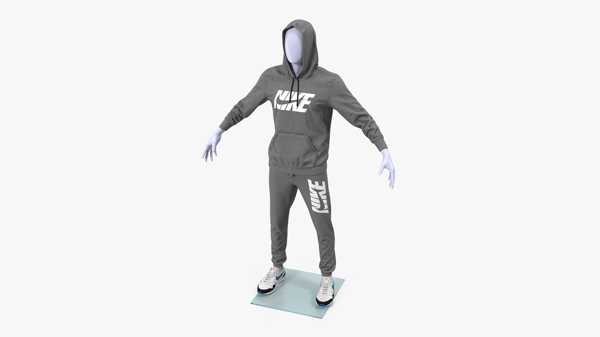 Nike Sportswear Suit Anthrazit Raised Hood on Mannequin 3D model preview