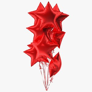 3D Helium Star Shape Balloons Bouquet Red model