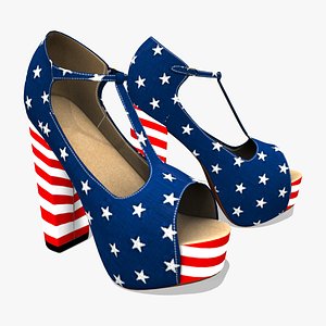 3D American Flag T-Strap Pumps