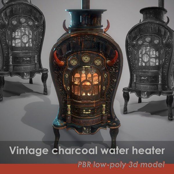 Vintage charcoal water heater PBR Low-poly 3D model 3D model