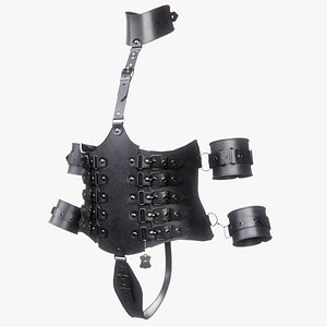 3D BDSM Black Leather Bondage Restraint Corset
