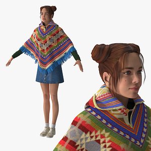 3D Alpaca Wool Ethnic Poncho Worn on Female model