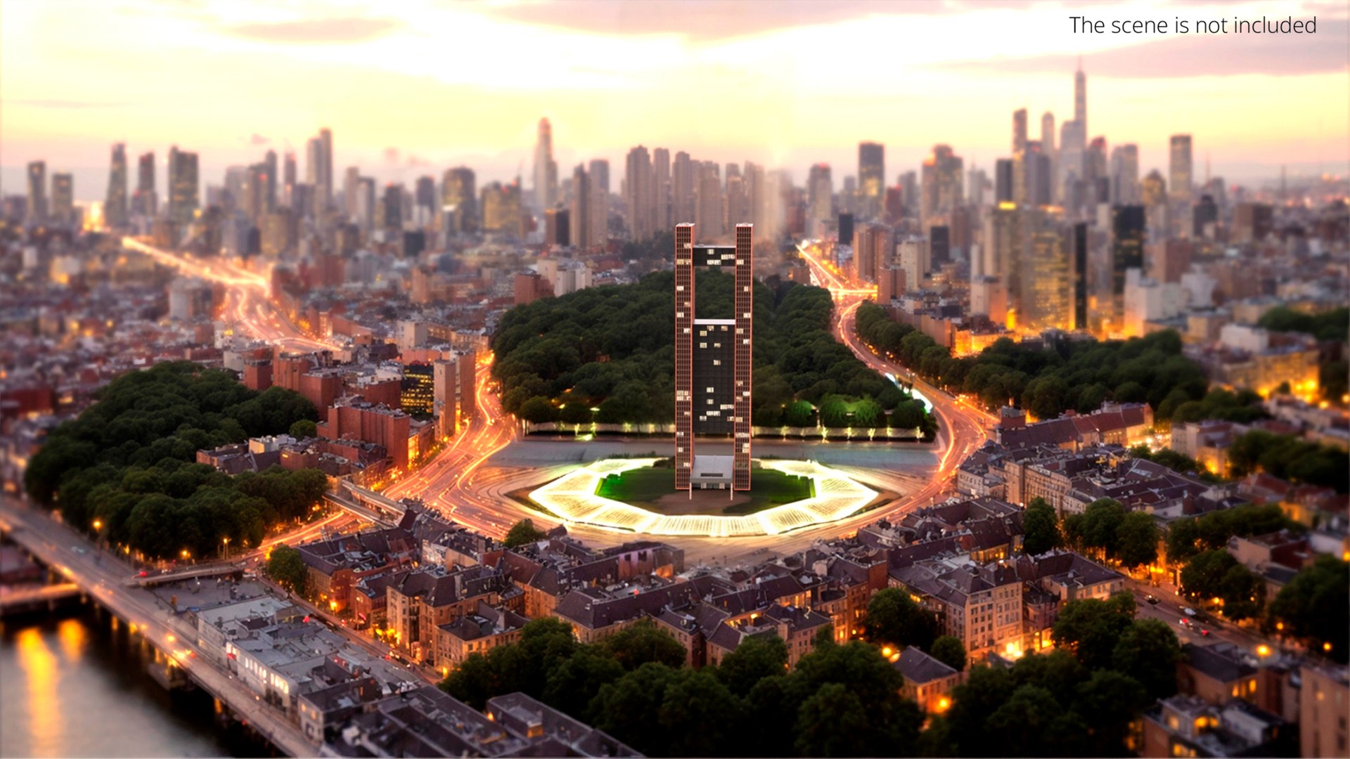 3D High-Rise Twin Column Complex With Sky Platform Model - TurboSquid ...