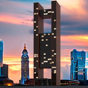 High-Rise Twin Column Complex with Sky Platform