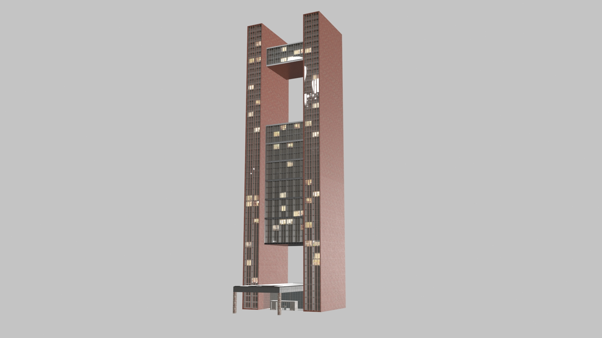 3D High-Rise Twin Column Complex With Sky Platform Model - TurboSquid ...