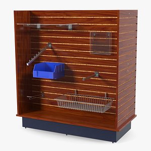 Slatwall Display with Accessories Dark Wood 3D model