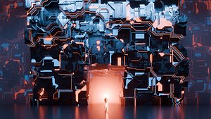 Sci-Fi Cyberpunk Megastructure Portal and Tech Wall