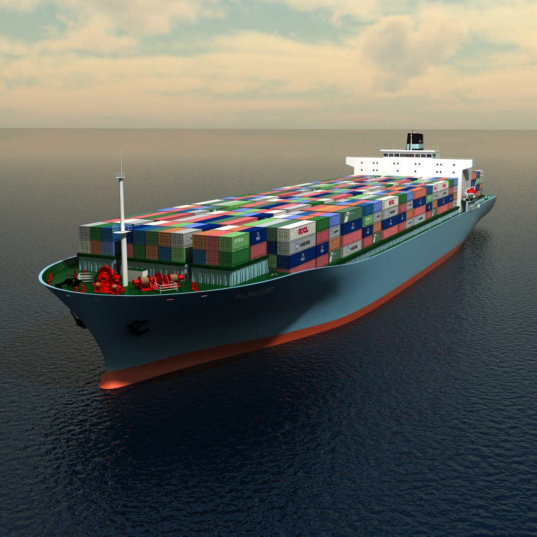 3d Container Ship Animation Model