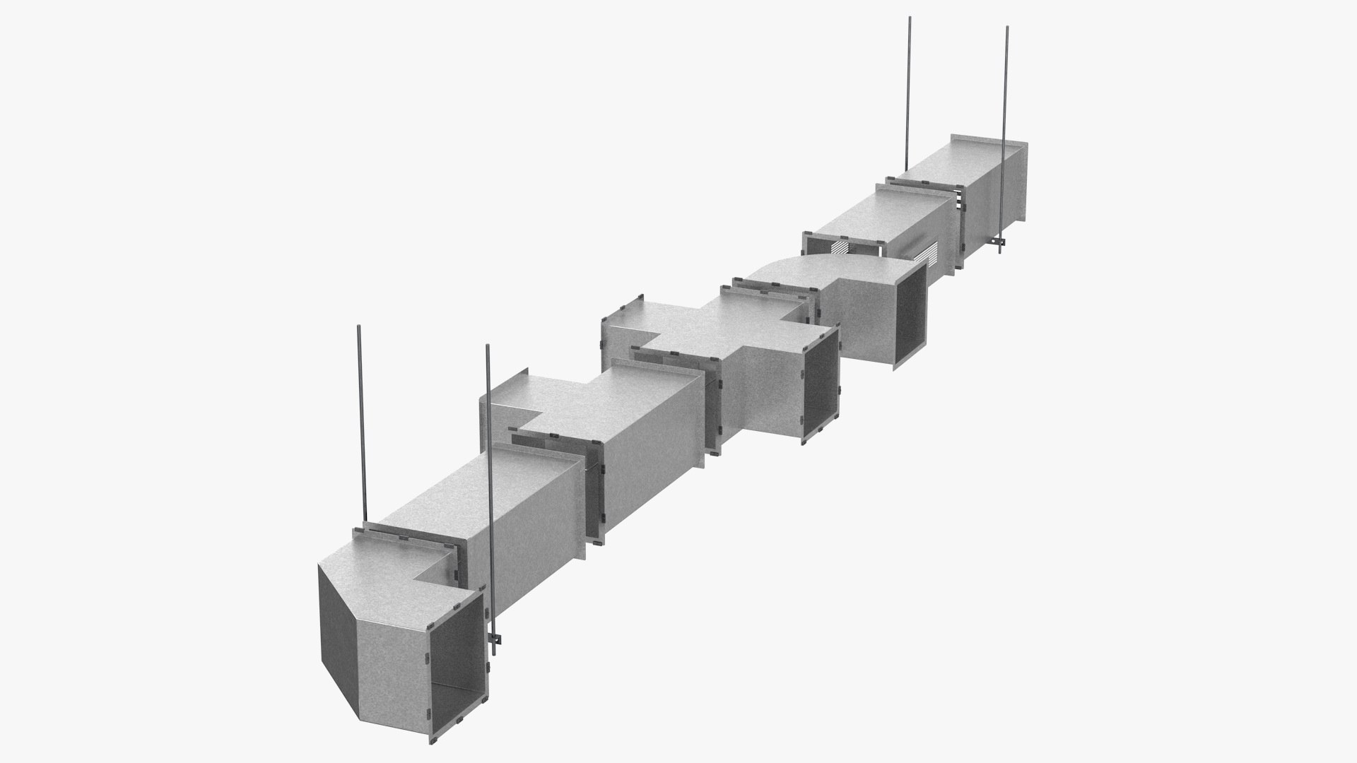Ventilation Shaft Square System Components 3D model preview
