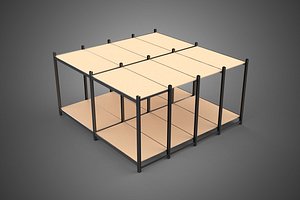 3D MODULAR DISPLAY FRAME WAREHOUSE SHELVING STORAGE RACK WOOD METAL model