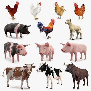 farm animals big rigged 3D
