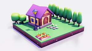 Low Poly Village Asset 3D