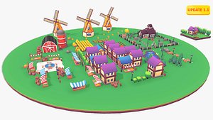 Low Poly Village Asset 3D
