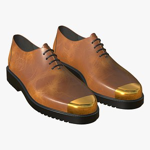3D model Realistic Leather Lace Up Shoes Yellow