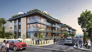 Modern Residental Building Complex with Landscape