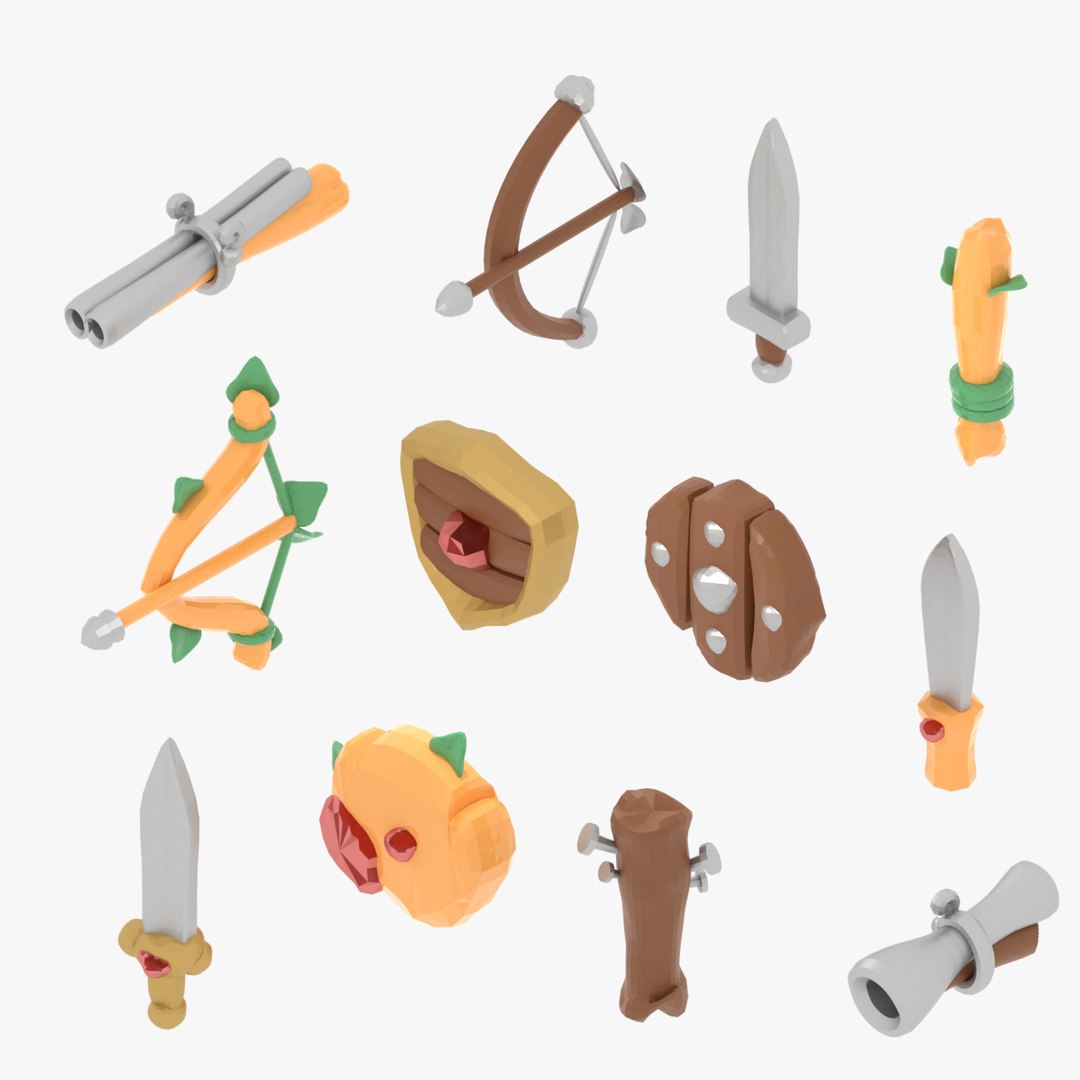 Medieval RPG Fantasy Stylized Weapons In Cartoon Style 12 Items Low ...