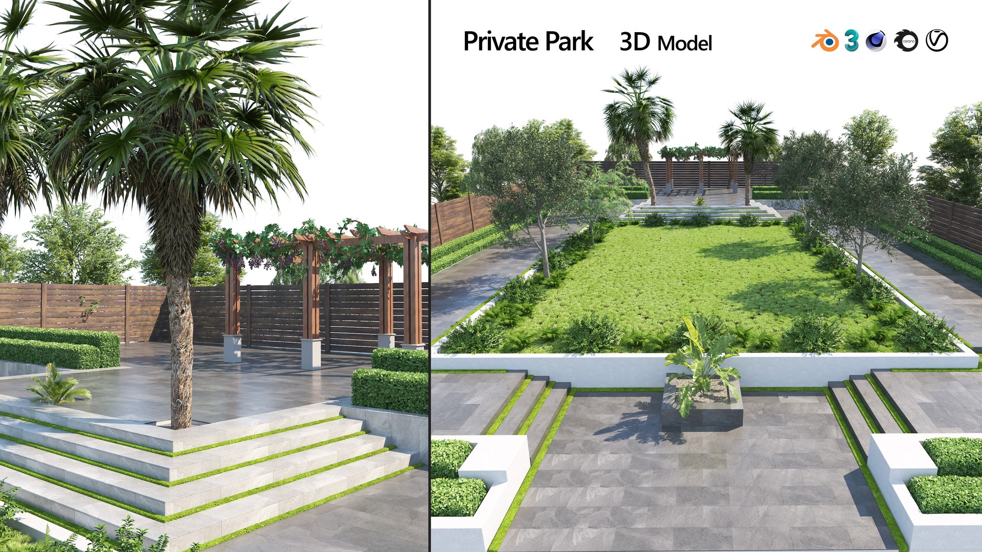 Park Landscape Exterior Scene 3D Model - TurboSquid 2020806