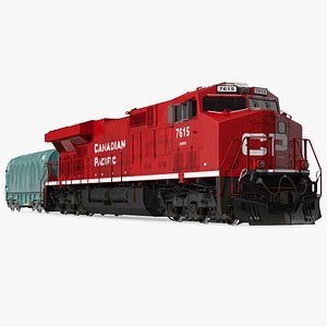 3D Locomotive Canadian Pacific with Tarpaulin Freight Wagon