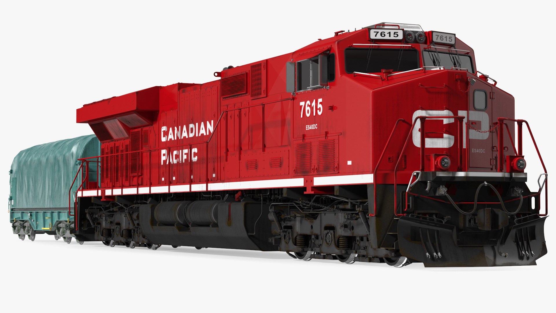 Locomotive Canadian Pacific with Tarpaulin Freight Wagon 3D model preview
