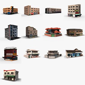 3D model 13 LowPoly Building in Korea Collection 01