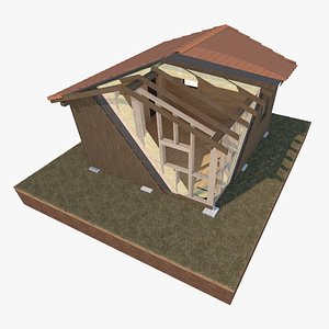 3D Detailed Wooden Utility Shed with Full Layers