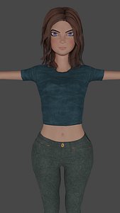 3D cartoon woman ayse low-poly model