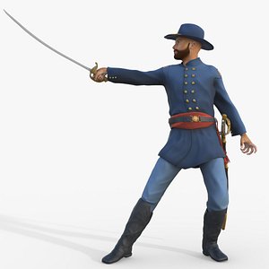 3D American Civil War Officer Rigged Animated Low-poly 3D model