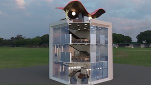 Futuristic Office Building with Rooftop Organic Canopy