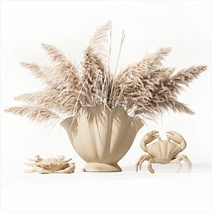 3D Bouquet dried flowers branches Pampas grass crab decor