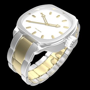 Metal Strap Watch Gold Silver 3D model