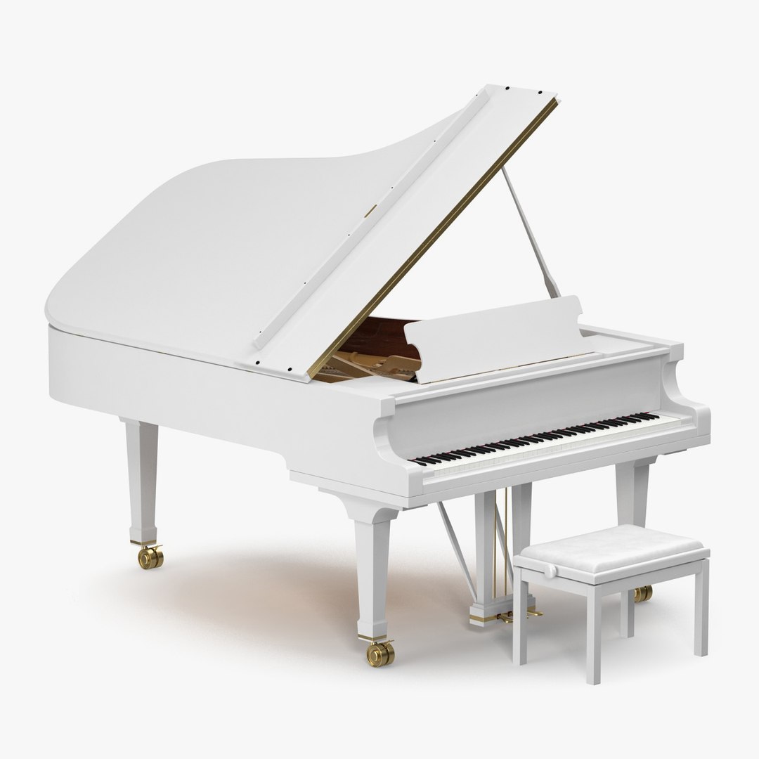 White Grand Piano with Bench 3D model preview