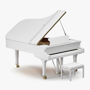 White Grand Piano with Bench