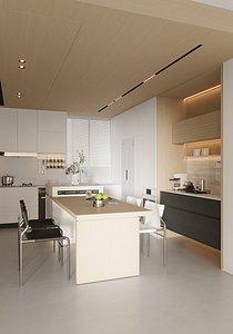 3D Modern Minimalist Kitchen Island Scene with Integrated Lighting model