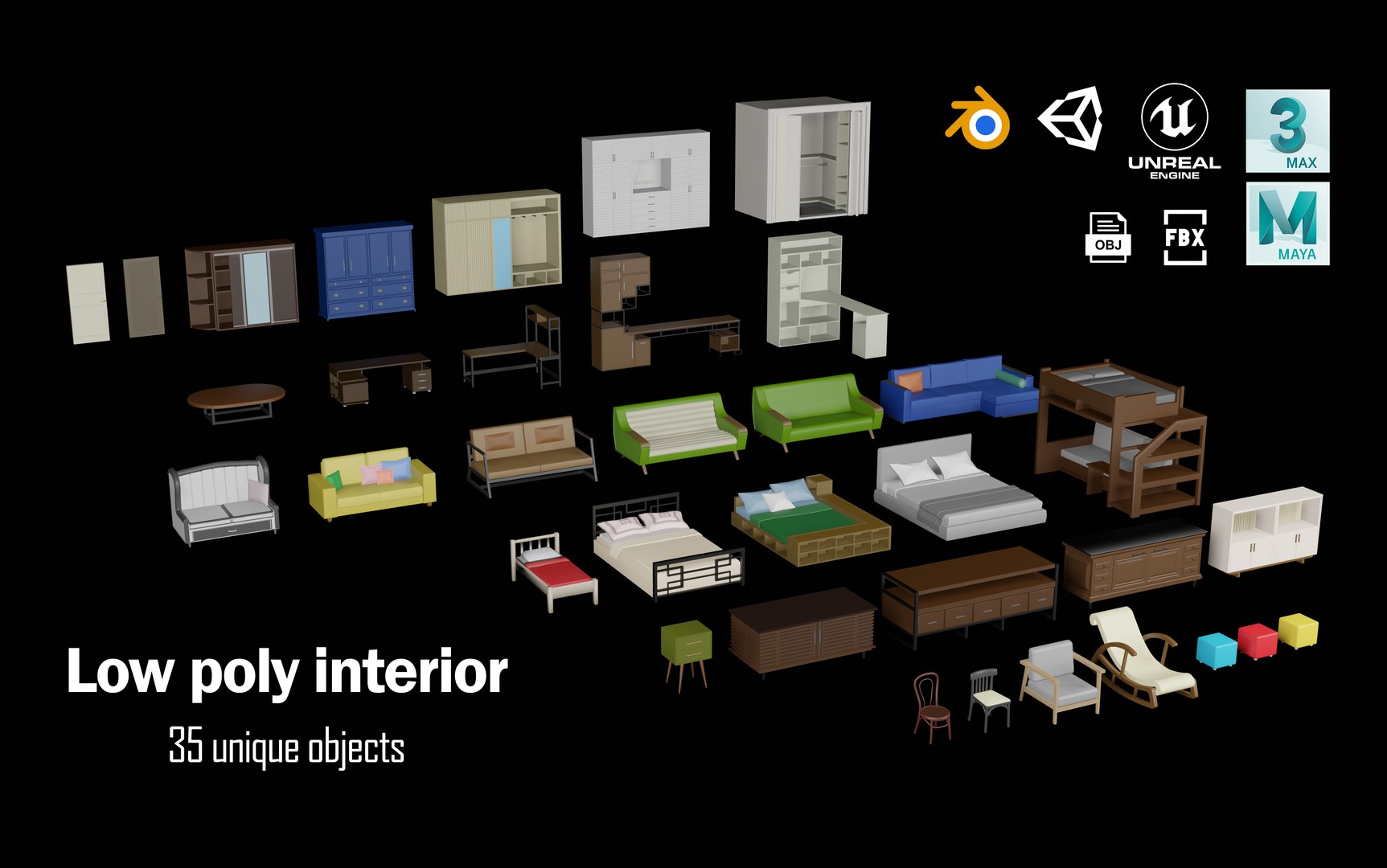 Low Poly Interior Pack Model - TurboSquid 1843117
