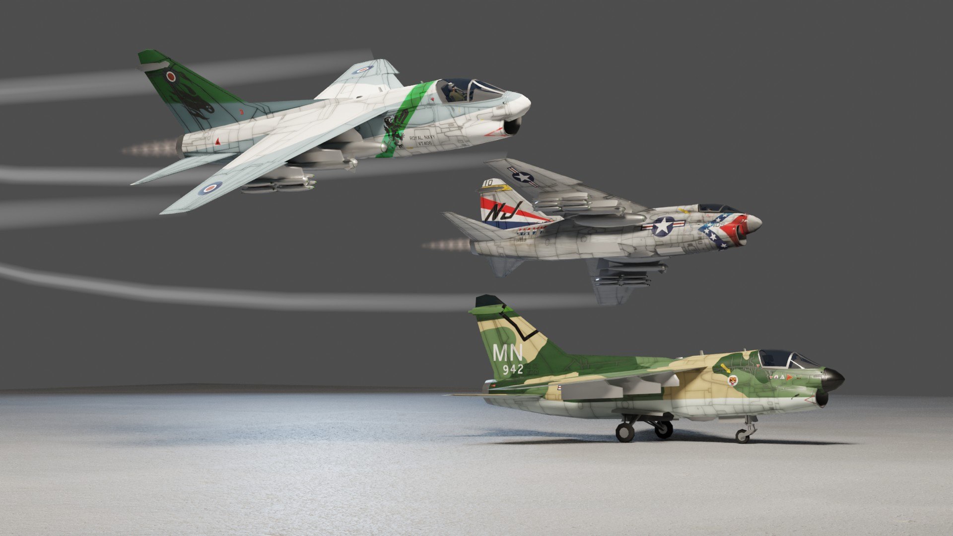 LTV A-7 Corsair II lowpoly attack plane model https://p.turbosquid.com/ts-thumb/LU/1X9Fjw/sm/preview04/jpg/1645635889/1920x1080/fit_q87/1ea2b338c952ba68ecadcbe2ed617a884029b045/preview04.jpg