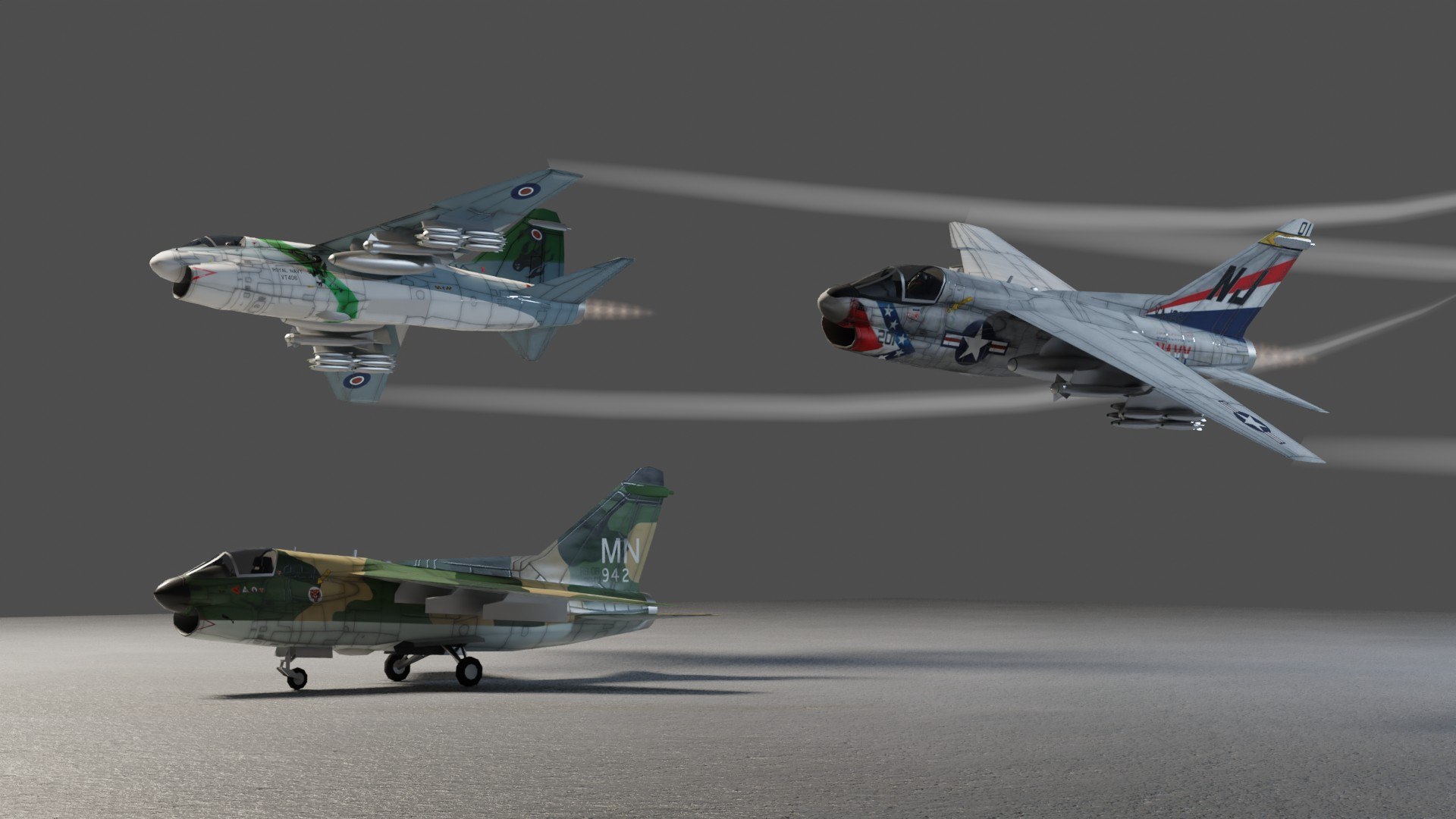 LTV A-7 Corsair II lowpoly attack plane model https://p.turbosquid.com/ts-thumb/LU/1X9Fjw/y8/preview03/jpg/1645635889/1920x1080/fit_q87/7df89cef56d2891575742887a42b0796ded0349c/preview03.jpg