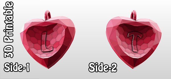 obj 3d-printable valentine crystal-heart-twoletters pendant