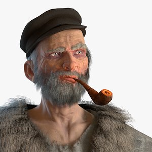 3D Rigged Old Man with a smoking pipe