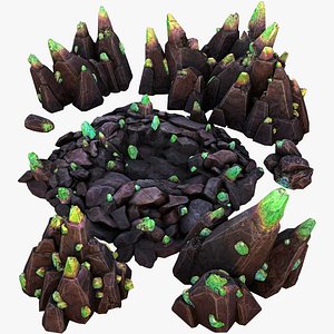 Green Crystals Minerals Ore Cave 3D model