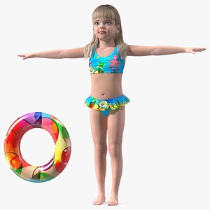 Beach Style Realistic Child Girl T-Pose 3D