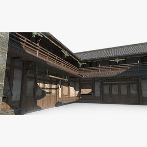 3D Courtyard of ancient Asian architecture