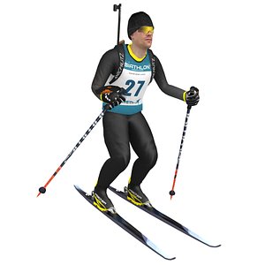 rigged biathlon skier ski 3D model
