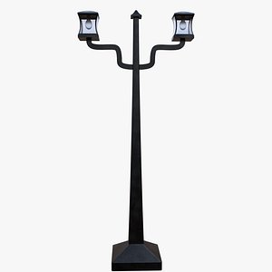 Modern Double Lantern Street Light Post Black 3D Model 3D