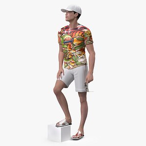 3D Asian Man Summer Outfits Standing Pose