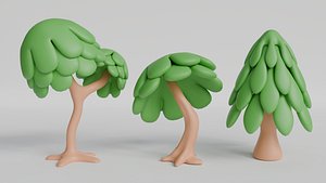 3D Cute Cartoon-Style Low Poly Tree Game Asset Collection model