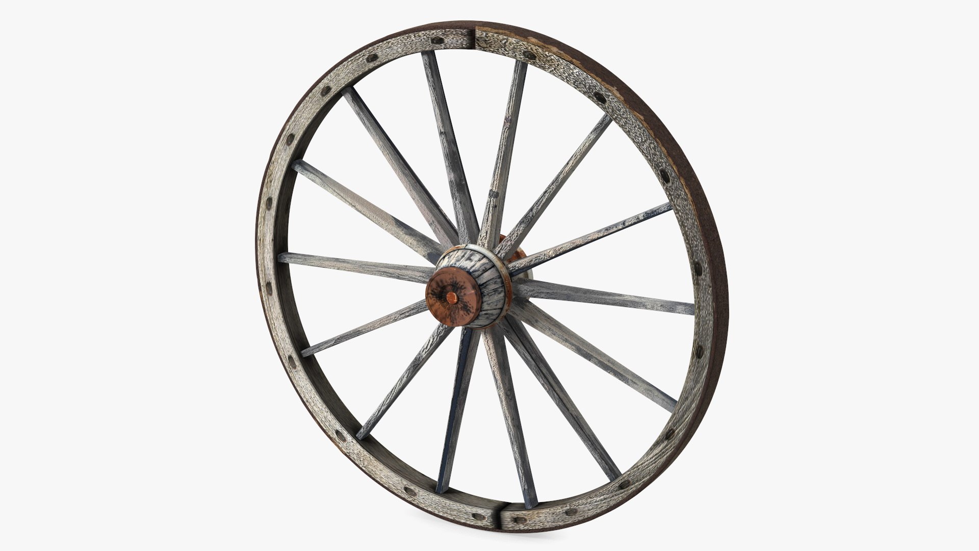 Rustic Old Wooden Wagon Wheel 3D model preview