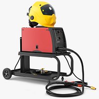 MIG Welder on Cart with Welding Helmet