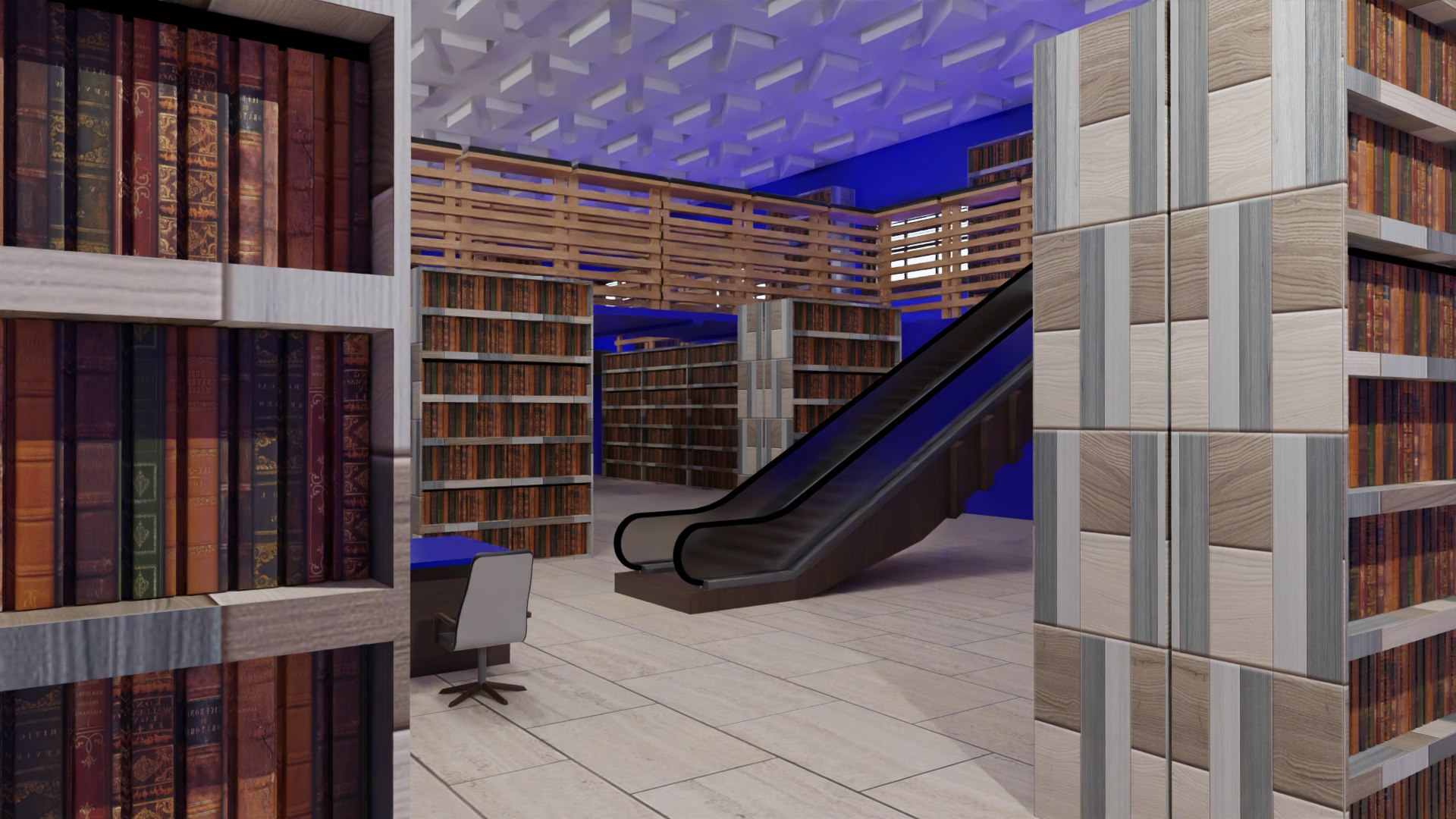 3D Library Interior - Bookstore Model - TurboSquid 2160962