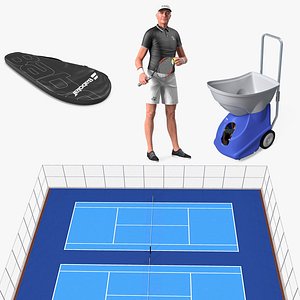 3D Rigged  Elderly Man Sport Wear with Tennis Equipment Collection for Maya