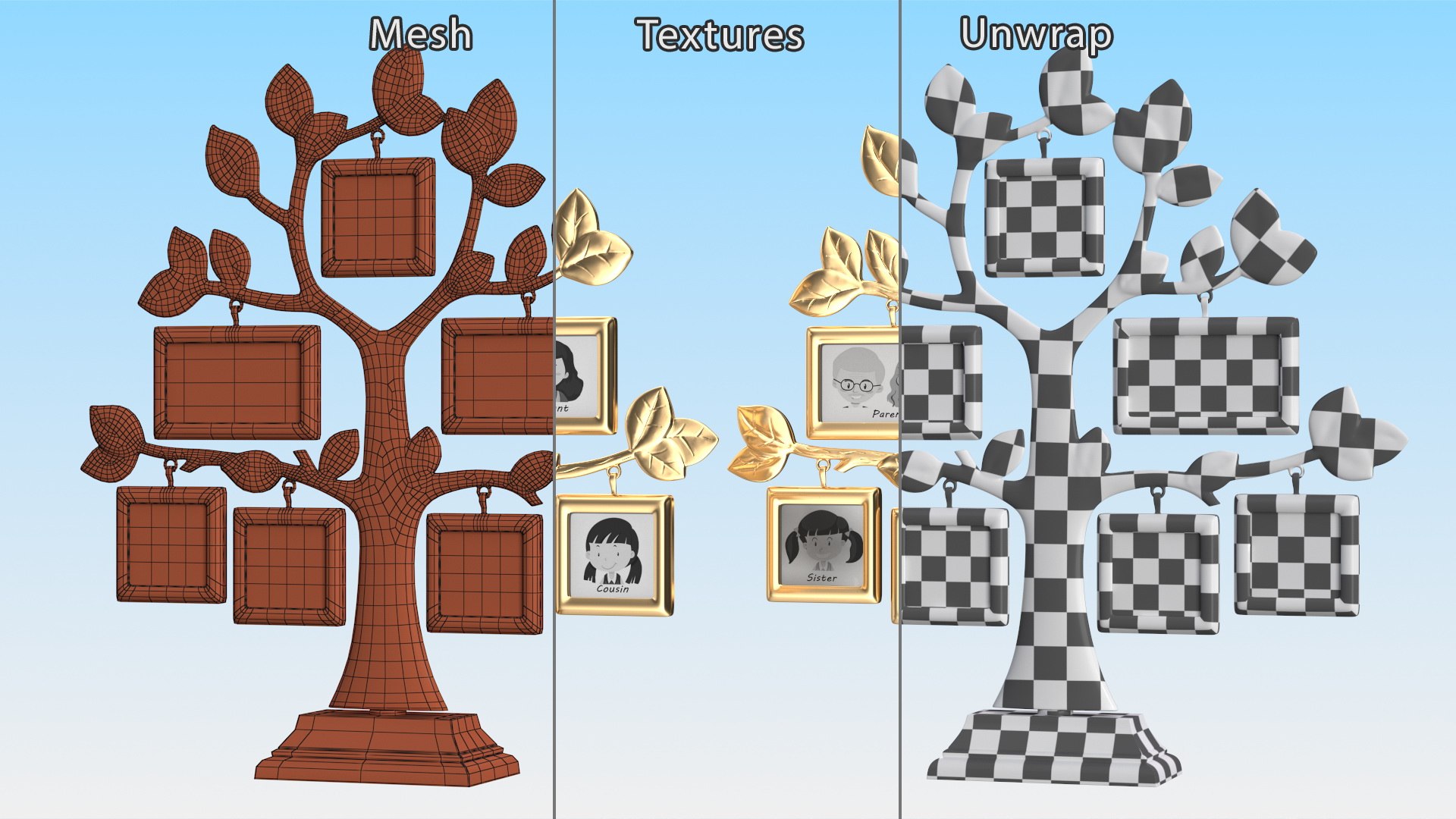3D Golden Family Tree and Hanging Photo Frames TurboSquid 1969596